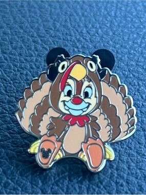Disney Brown Chip 'Turkey' Enamel Pin with Red and Yellow Accents